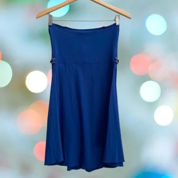 NEW Sky Women's Strapless Beaded Rhinestone Empire Waist Top Blue Medium - Picture 3 of 4